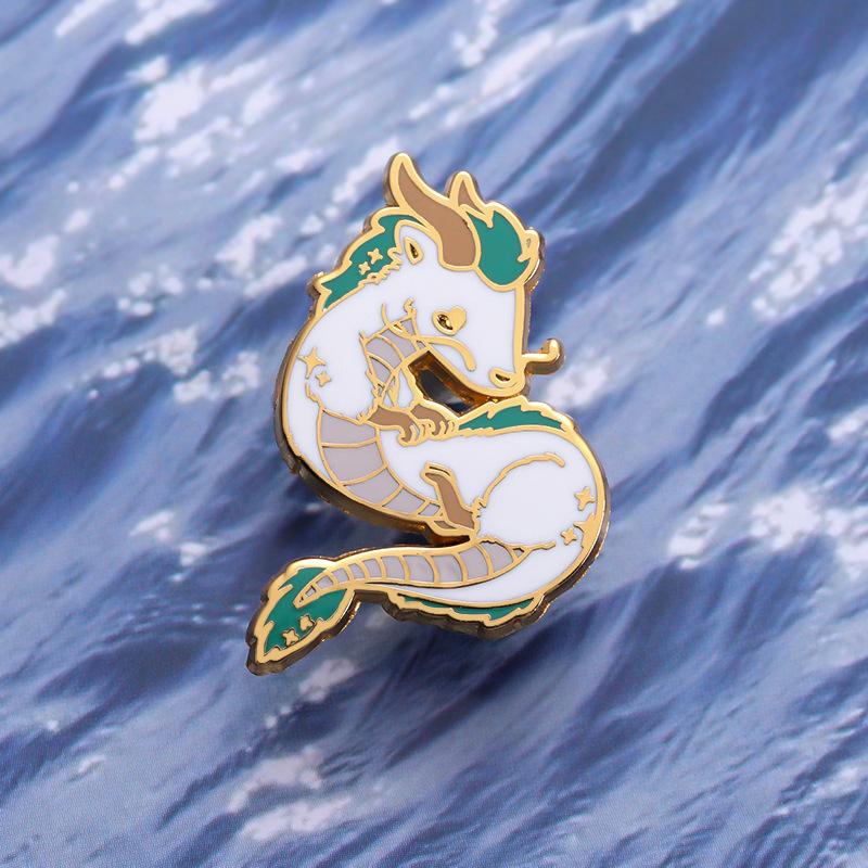 White Cartoon Playful Dragon Enamel Brooch Creative Anime Pin Distinctive Metal Embellishment
