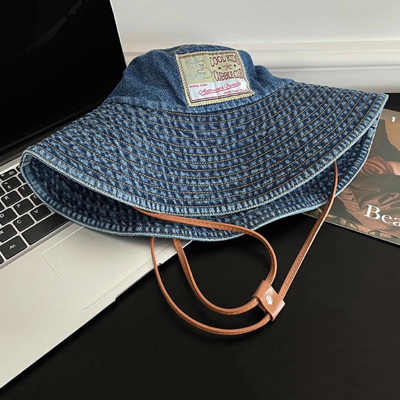 Retro Washed Denim Fishing Cap Women'S Large Brim Sunshade Hat Face Slimming Uv Protection Baseball Cap Stylish Korean Version