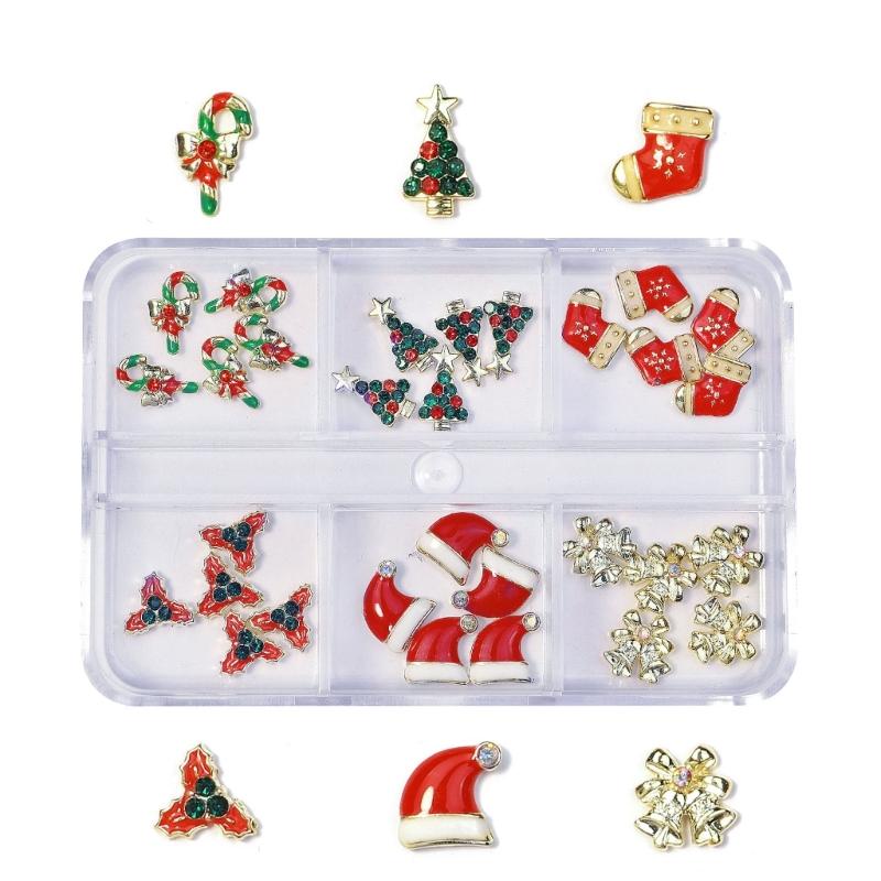 Christmas Nail Charms Nail Art Alloy Rhinestones Supplies Christmas Series Mixed Nail Art Decor for DIY Nails Ornaments