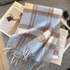 100% Wool Plaid Scarf Women Men Winter Warm Long Neck Wrap Fashionable Chic Shawl With Tassels