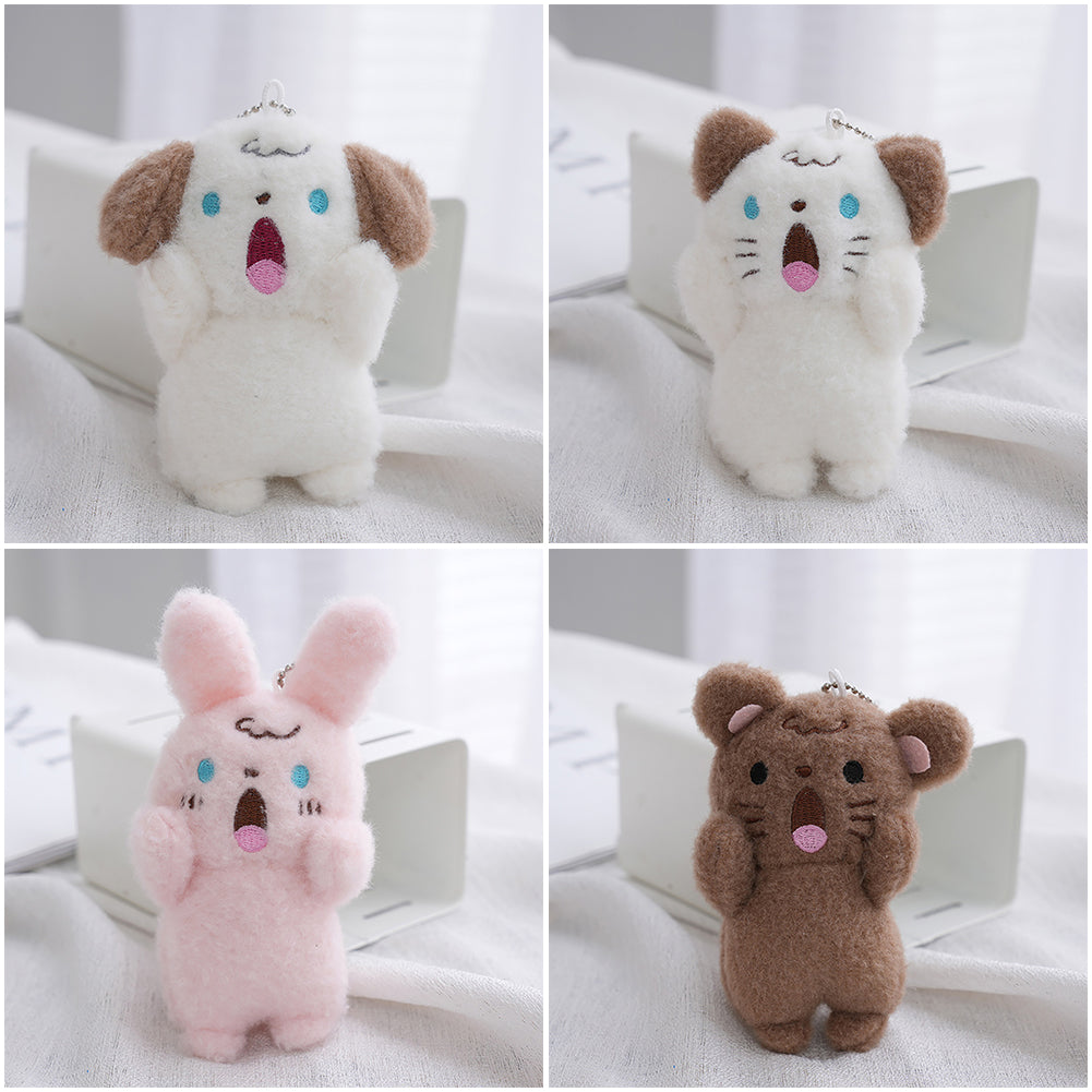 10cm Screaming Animal Plush Toys Cute Shouting Dog Puppy Bear Keyring Pendant Car Keychain Bag Decoration Plushies Gifts