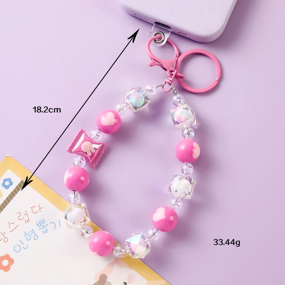 Fresh Candy Love Heart Phone Lanyard & Hand-Painted Case Decoration Beaded Keychain