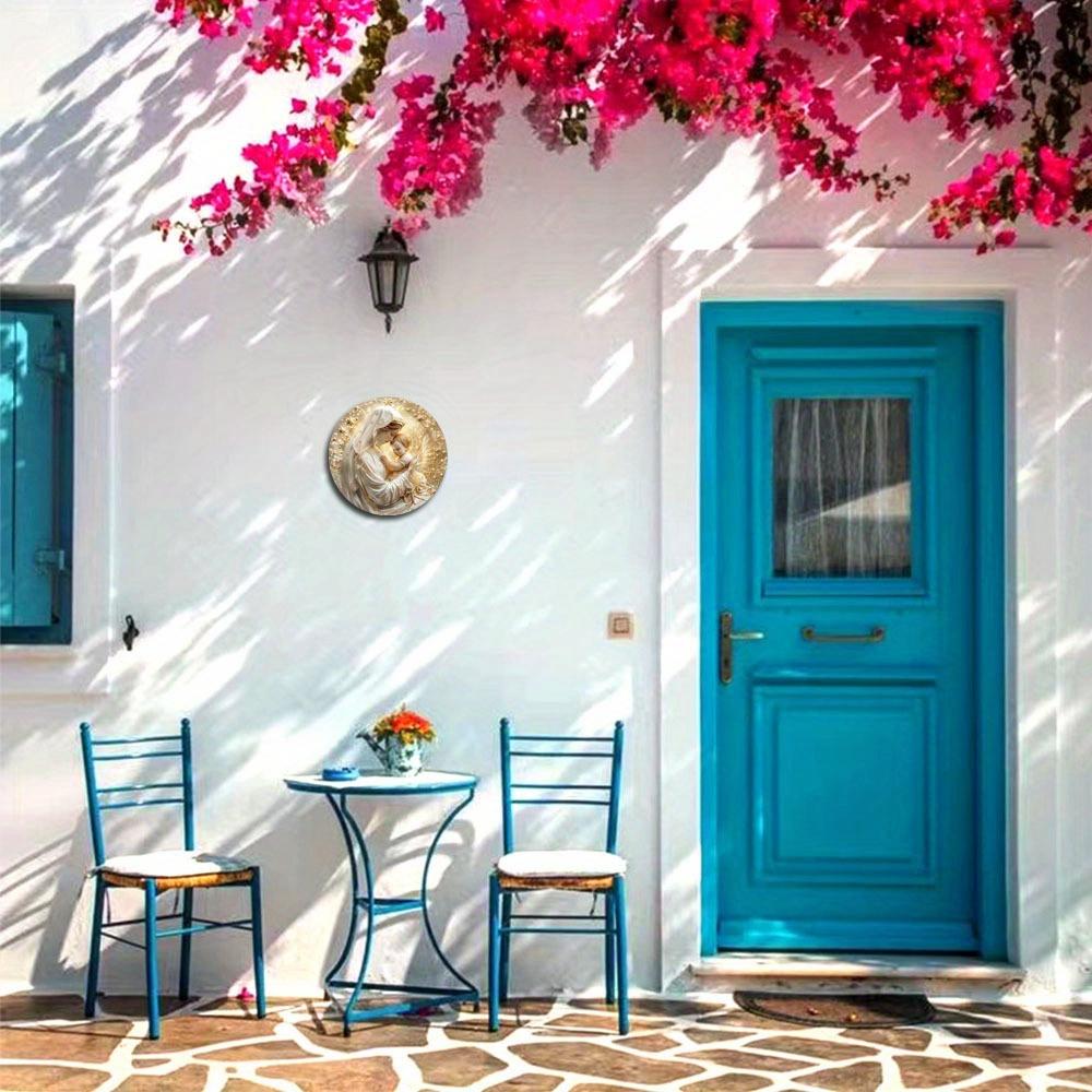 Mary Themed Wreath Sign, Round Religious Wood Decor, Home, Cafe, Living Room, Wall Decoration, Holiday Gift, Simple and Stylish Toilet Door Hanging