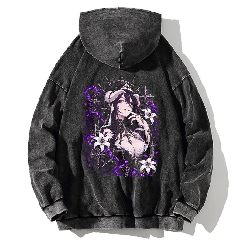 Albedo Anime Grafická Mikina s Kapucí Gotická Y2k Vintage Praná Oversized Streetwear Plná Pánská Dámská Harajuku Těžká Bavlna Mikina s Kapucí