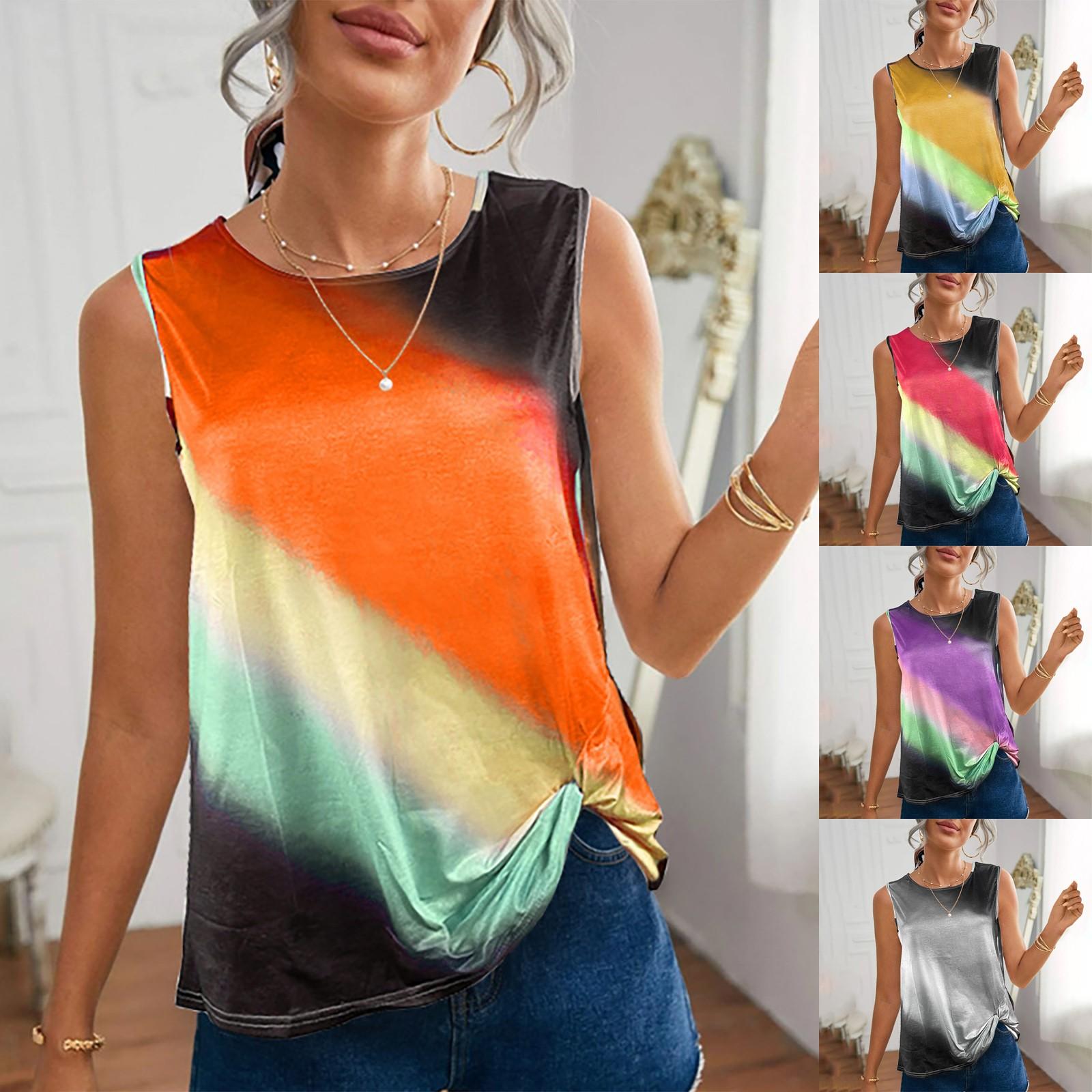 

Женская мода Свободная майка с градиентным круглым вырезом и принтом