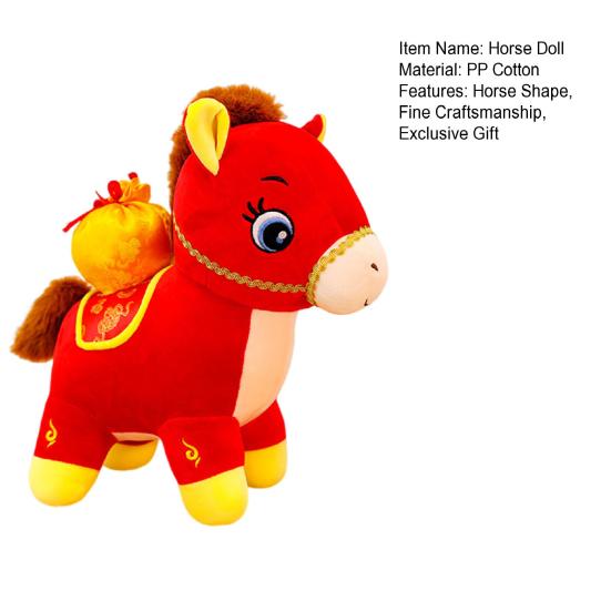 Horse Doll with Fukubukuro Decor Good Luck in Year of The Horse Chinese Style PP Cotton Filling Zodiac Pony Figurine