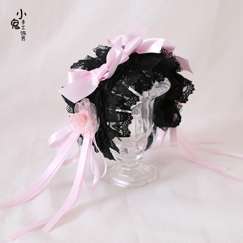 Original Black&Pink Satin Ballet Lolita Headband Edge Clip Top Clip Top Hat Headband Kc Sweet Cool Babes Flat Hat Small Thing