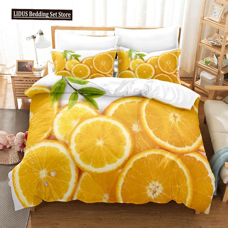 Set Copripiumino Frutta Stampa 3D Limone Fresco Arancia Fragola Ciliegia King Queen Per Bambini Ragazzi Ragazze Adolescenti Set Biancheria da Letto in Poliestere