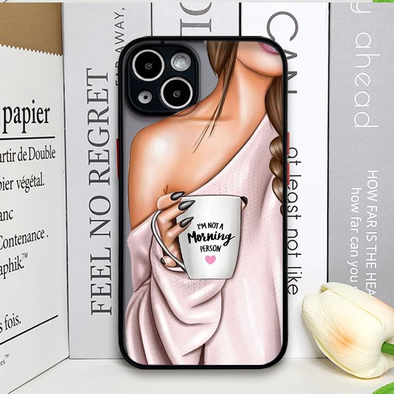 Fashion Girl Women Coffee Miss Phone Case for Samsung Galaxy S25 S24 S23 Ultra S22 Plus S21 FE 5G Shockproof Bumper Hard Covers