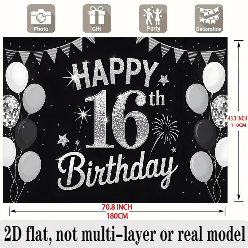 Sweet 16 Birthday Banner, Golden Number Backdrop Wall Decor for Party