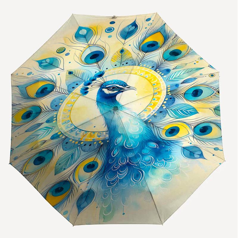 1PC Peacock Feathers Automatic Open/Close Umbrella Compact Folding Umbrella with 8-Rib Shaft lightweight esign, Fashion Lovers1250A