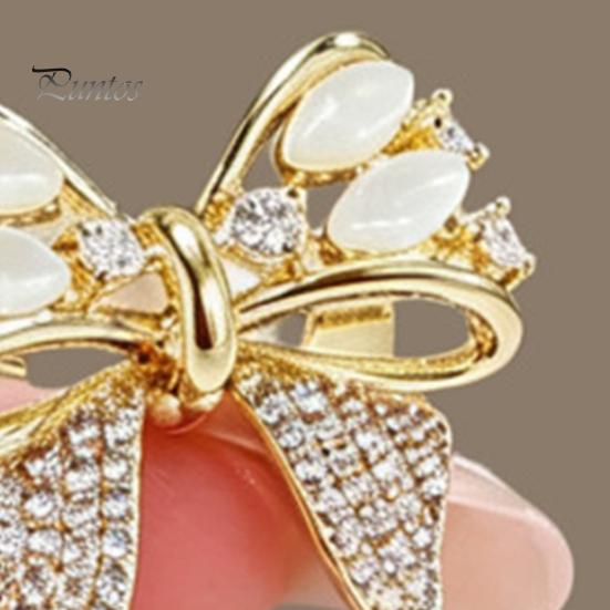 Bowknot Lapel Pin Rhinestone Bow Brooch, Cat Eye Stone Pin, Sweater Dress Embellishment Cardigan Coat Suits Clothing Accessories, Jewelry Gift