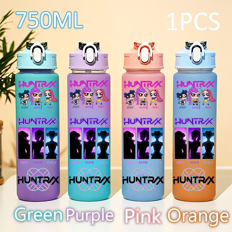 Kpop 750ML Dämonenjäger Wasserflasche K Pop Krieger Rumi Mira Zoey KPOP Trinkflasche Schule Huntrix Kürbis Plastik Wasserbecher