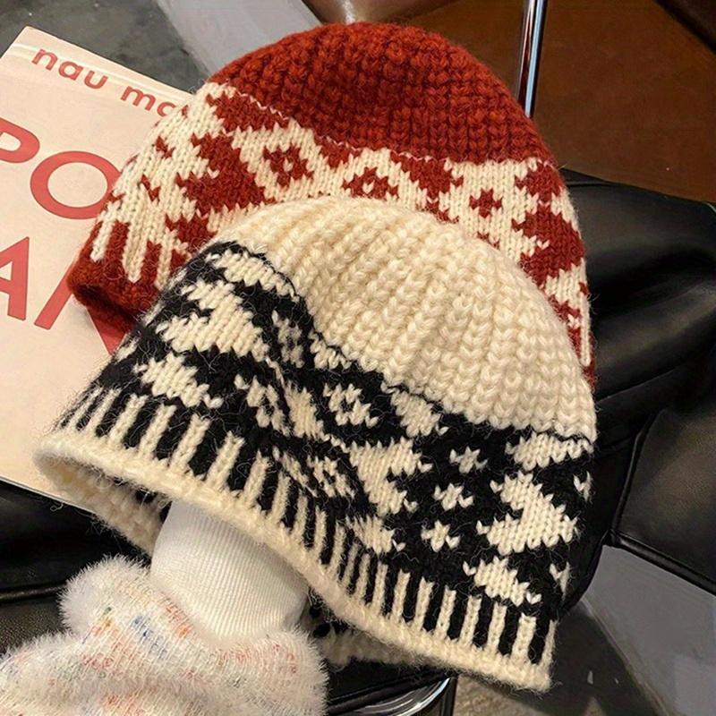 Winter Warm Knitted Hat for Women Retro Embroidered Blend Beanie Cap Unisex Ear Protection Winter Camping Hiking Caps