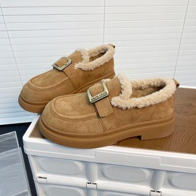 Dicke Sohle, mattes Rindsleder-Samt Damen Schuhe, neue Winter Ein-Pedal Thermo-Baumwolle Einzel-Schuhe