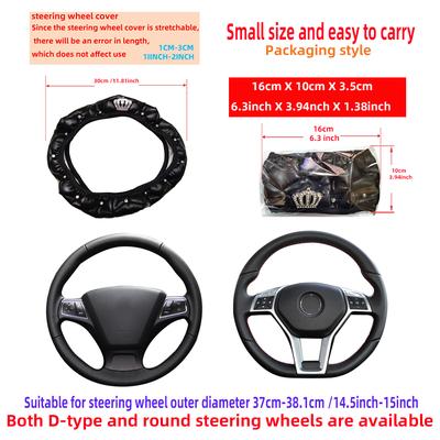 Künstliche Schaffell Druck Stereo Diamant-besetzte Krone Auto ohne Innenring Lenkradbezug für 14,5-15 Zoll