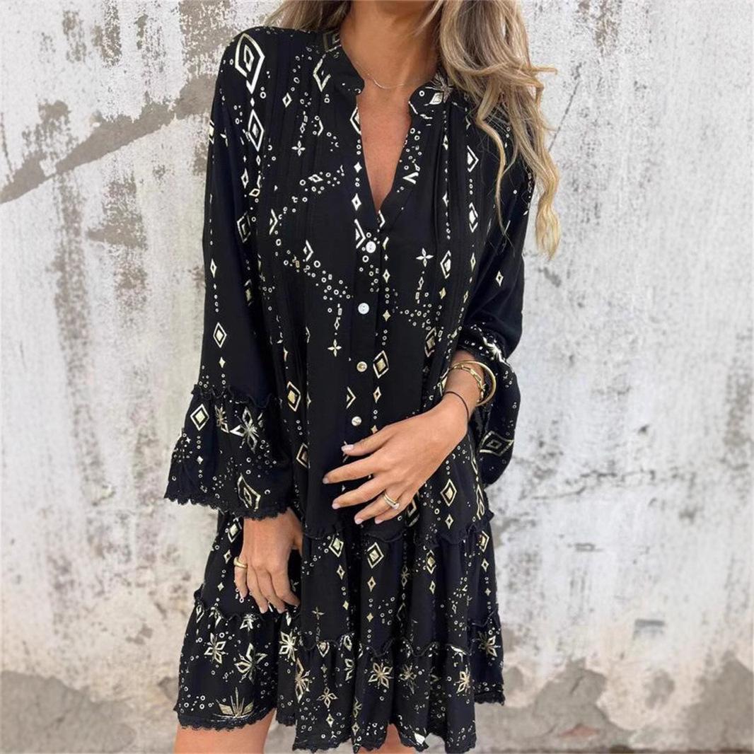 

2024 Cross-Border Flare Lace Sleeve Solid Color Plus Size Dress XXL