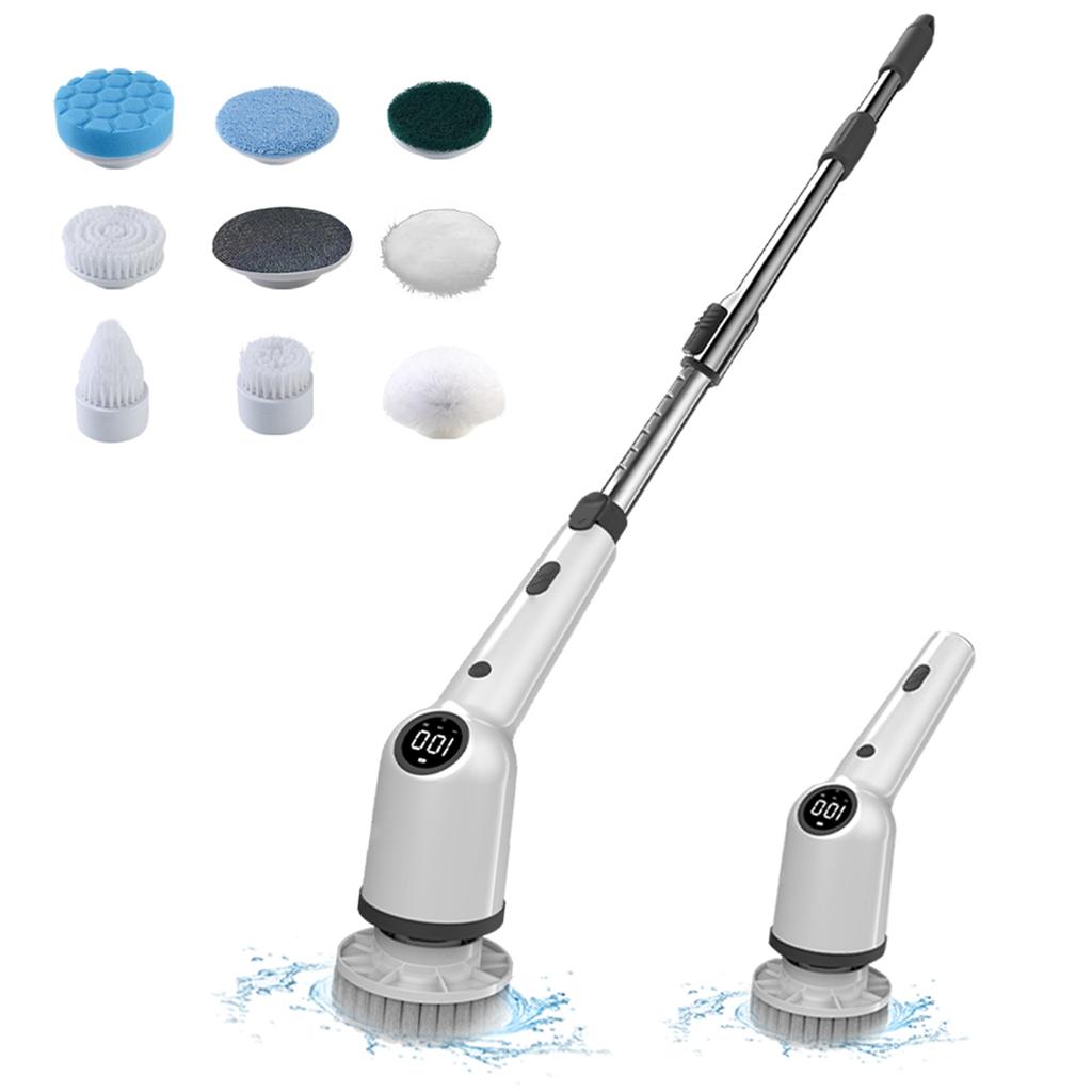 Cordless Electric Spin Scrubber 360 Degrees 3 Speeds Power Cleaning Brush Scrubber with 8 Replaceable Brush Heads and