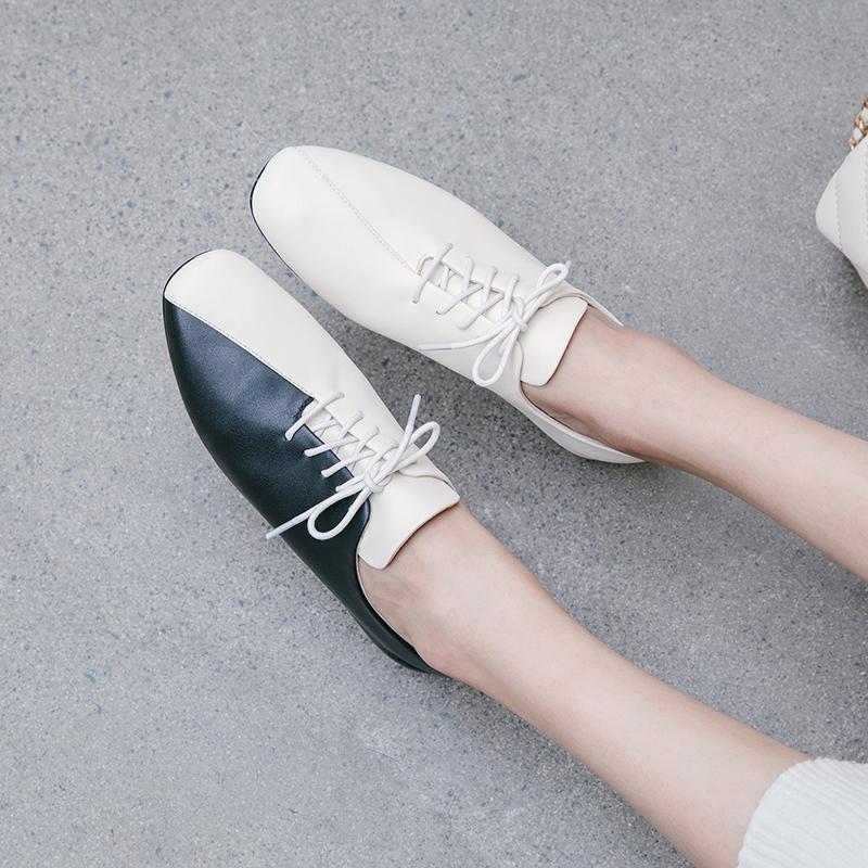 2024 Women Flats Oxfords Shoes Natural Genuine Leather Flat Casual Shoes Cow Leather Mixed Colors Square Toe Shoes Lady 33-43