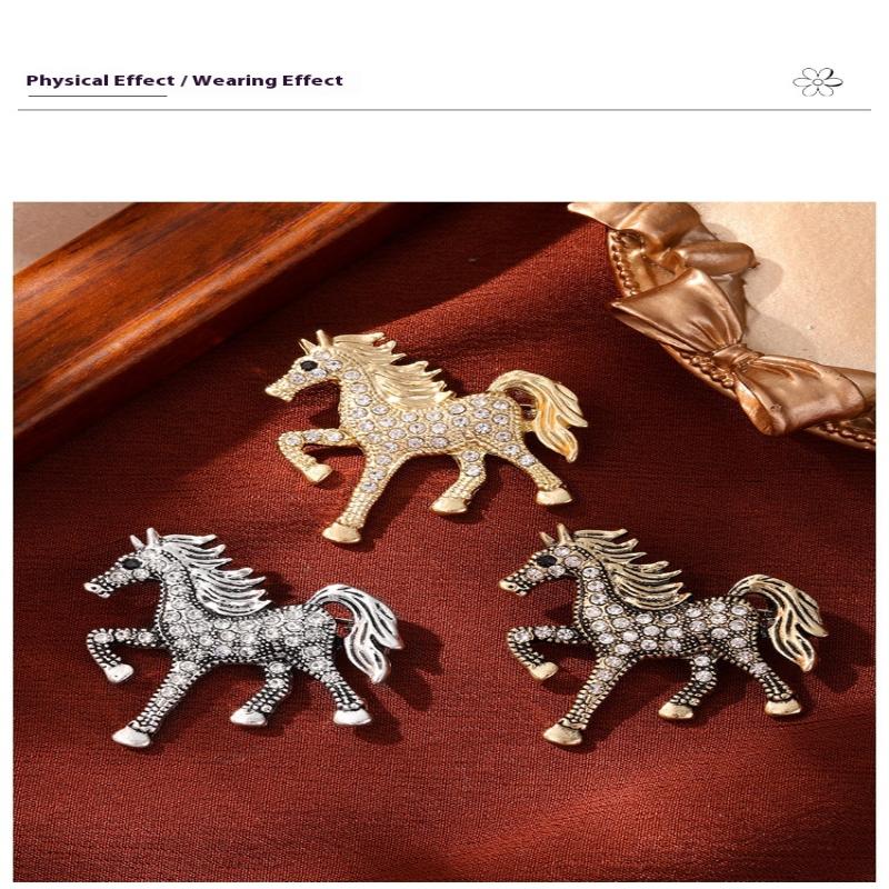 Classic Rhinestone Horse Brooches For Women Zodiac Animal Lapel Pins Casual Party Accessories New Year Gifts Friends