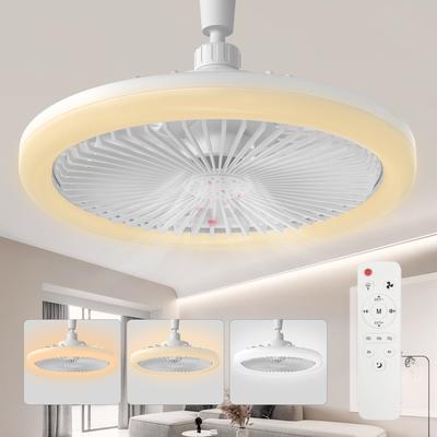Ceiling Fans with Light and Remote Control E27 Converter Base LED Lamp Fan Silent Chandelier Fan for Bedroom Living Room Kitchen