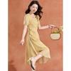 Melanie French Floral Pleated Square Neck Summer Maxi Dress