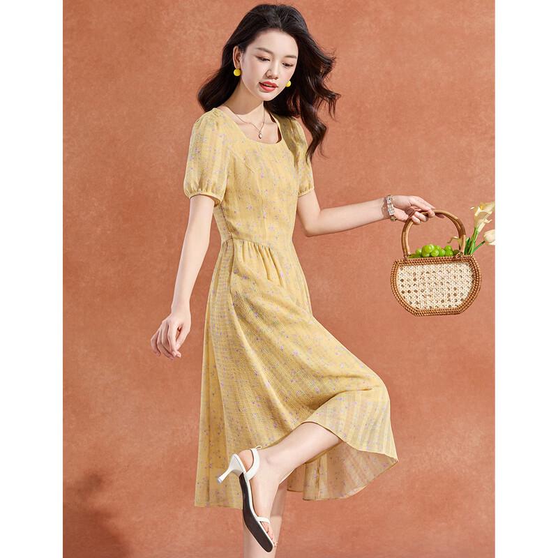 Melanie French Floral Pleated Square Neck Summer Maxi Dress