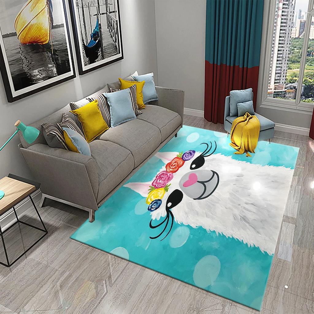 Cartoon Alpaca Carpet Funny Animal Area Rugs for Living Room Doormat Bedroom Bathroom Non Slip Floor Mat Children Crawling Rug