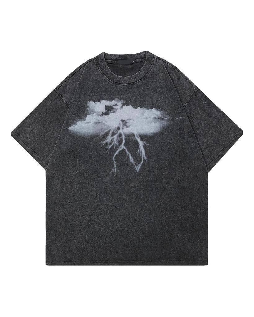 2024 Streetwear obie strony błyskawica graficzna koszulka unisex bawełniana sprana czarna koszulka topy unisex koszulki letnia koszulka z krótkim rękawem