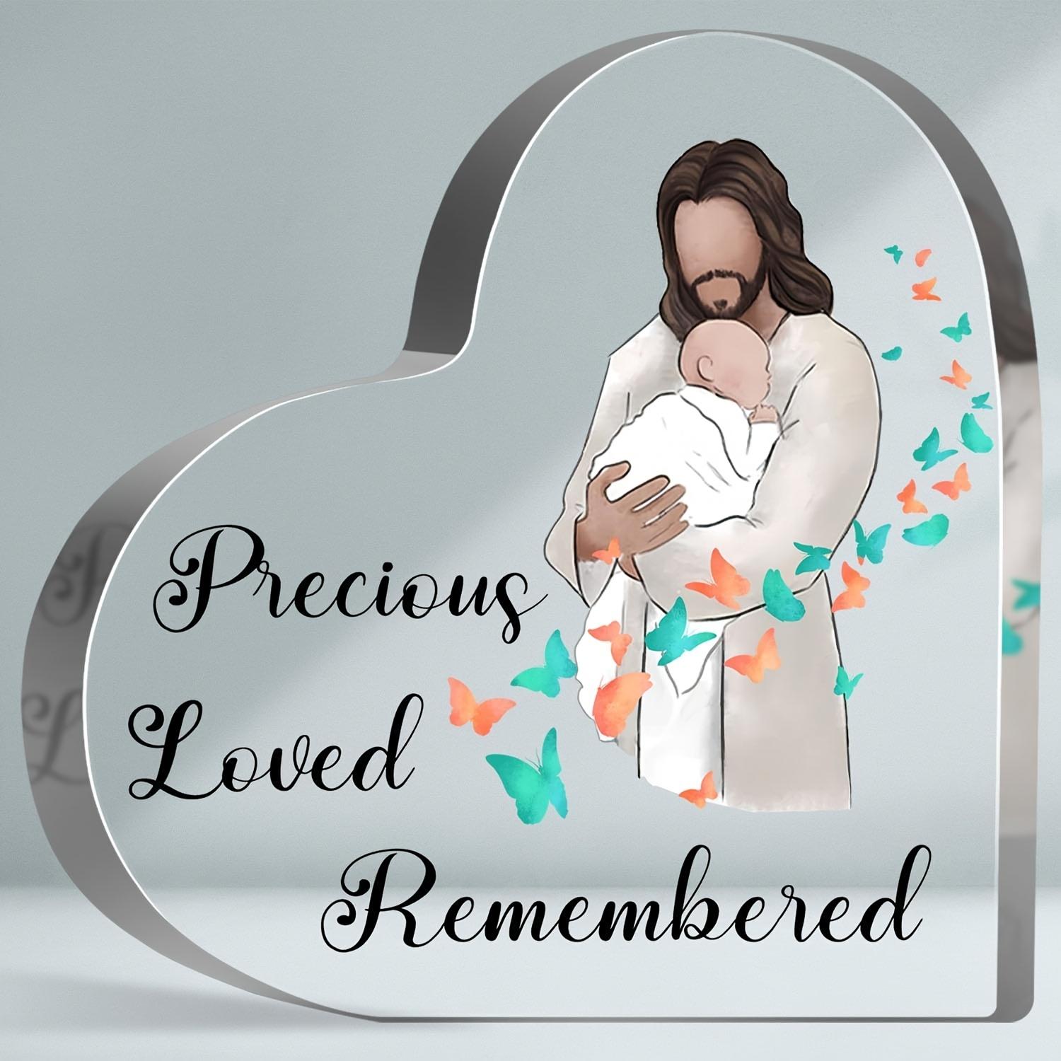 

Loss of Baby Memorial Keepsake - Heart-Shaped Acrylic Plaque with Precious Loved Remembered Inscription & Baby -like Angel Art 10*10cm