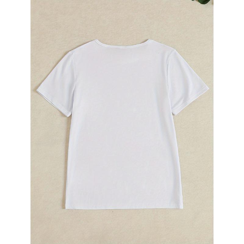 European size Women's Casual Short Sleeve Round Neck T-Shirt Suitable for Spring Summer Fall - Soft Stretch Blouse