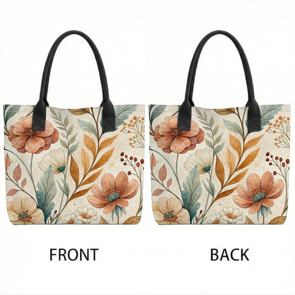  Boho Floral Print Tote Bag Casual Large Capacity Daily Shoulder Handbag