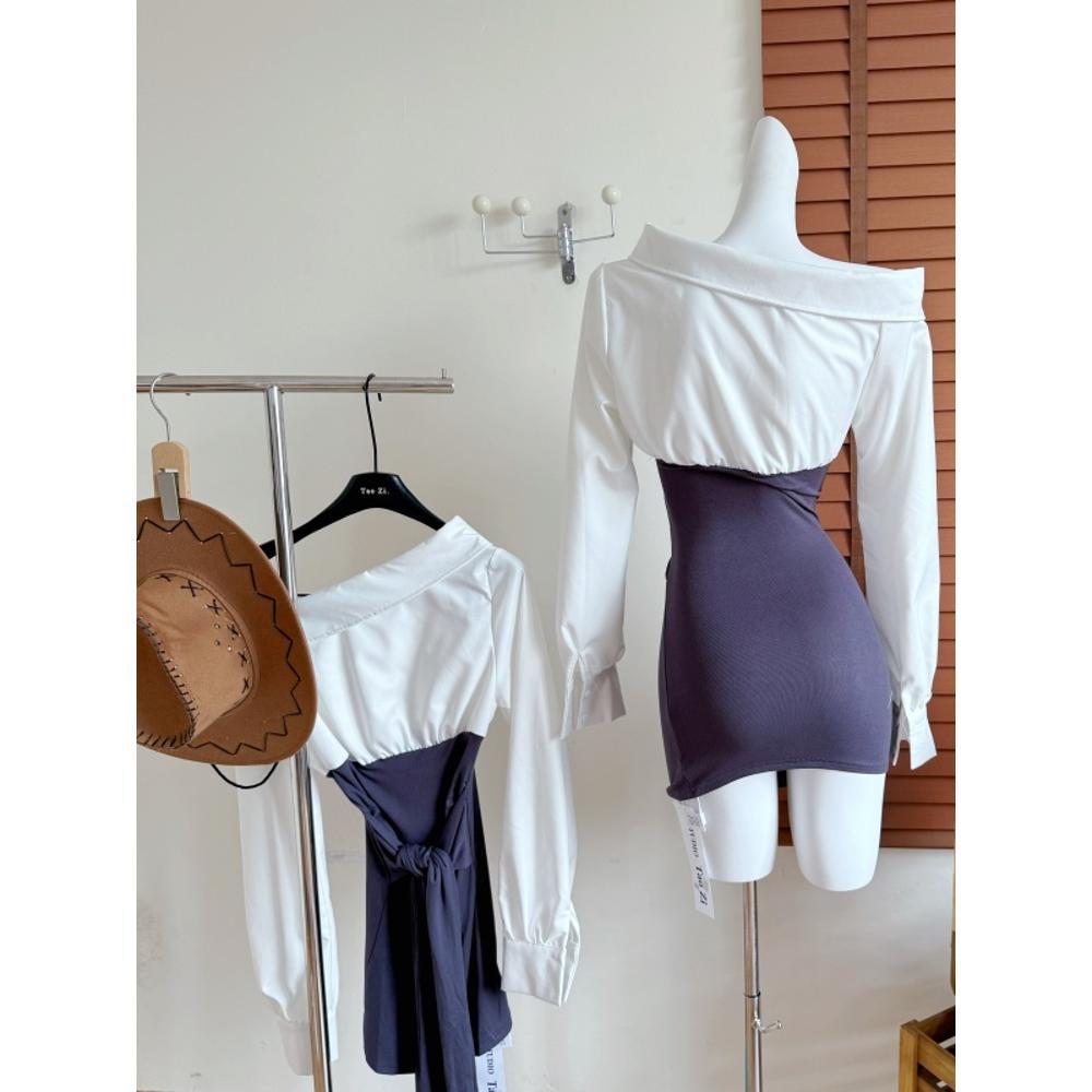 

Shaoye Eyes Корейская Модель Топ Матч, Футболка с Косым Плечом Женская Летняя Приталенная Повседневная Футболка Топ XL- (recommended 110-60kg)