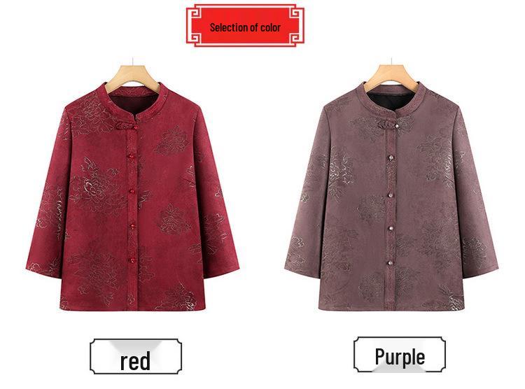 Spring Long-Sleeve Women's Shirt: Lightweight Jacket for Middle-Aged and Elderly Women, Ideal for Spring and Summer, Perfect for Grandmas Aged 70-80.