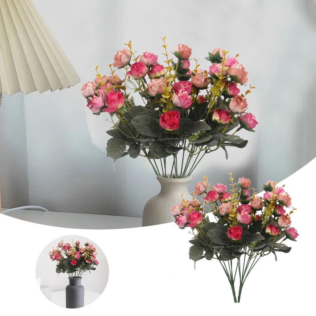7 Branch 21 Heads Leaf Rose Artificial Flowers Fake Flower For Wedding Bridal Floral Bouquet Home Table Garden Decoration