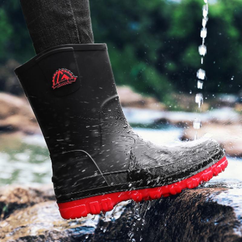 

Men s Waterproof Rain Shoes Anti Slip Mid Tube Fashionable Rubber Shoes Korean Version with Casual Foot Covers Zapatillas Male 39 червоний