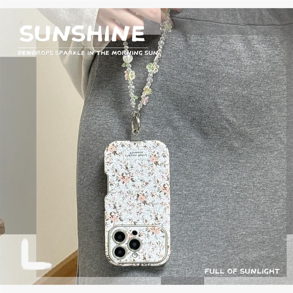KEYSION Women Girl's Flower Phone Case for iPhone 14 15 16 17 Pro Max Rounded Edges Shockproof Cover with Bead Bracelet Chain