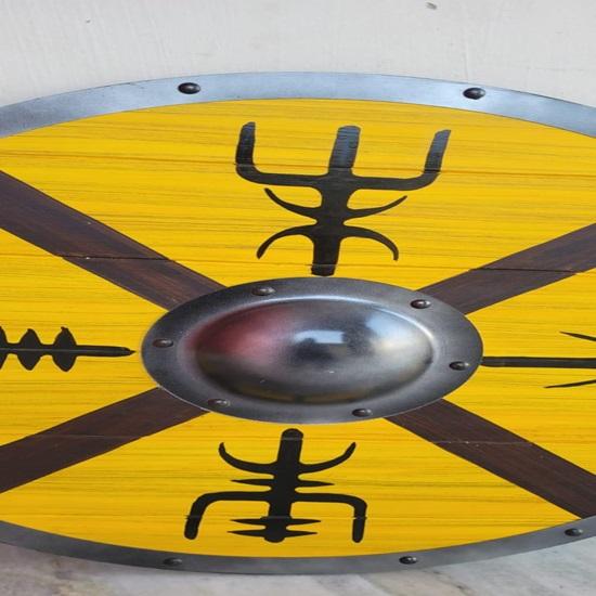 60.96 Cm Viking Wooden Shield for LARP, Cosplay Decor Handmade Medieval Round Shield Norse Mythology-Inspired Gift