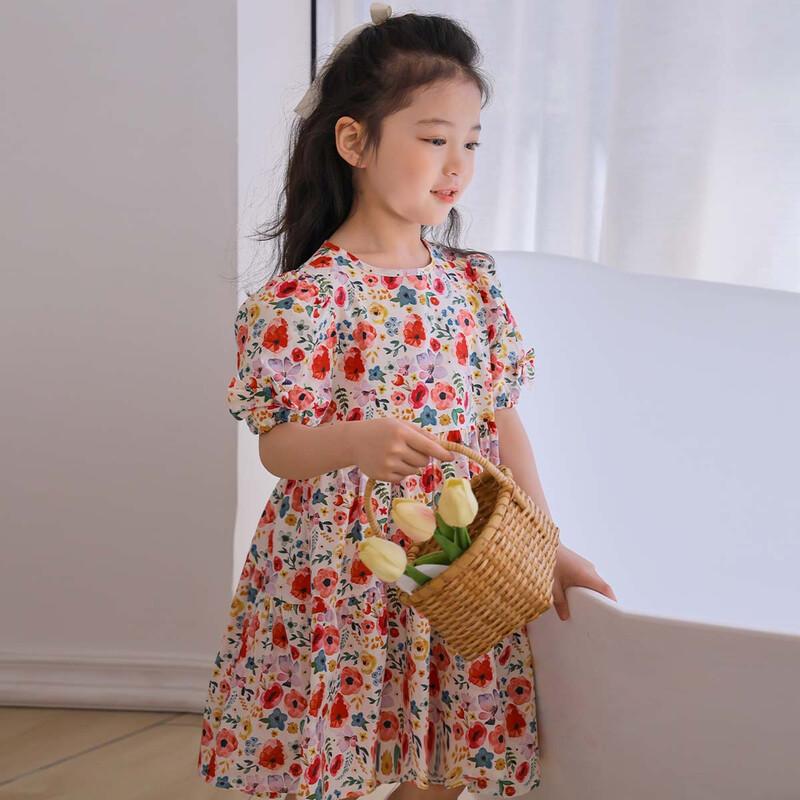 Tutu Xiaoxiang Girls' Red Floral Cotton Princess Dress
