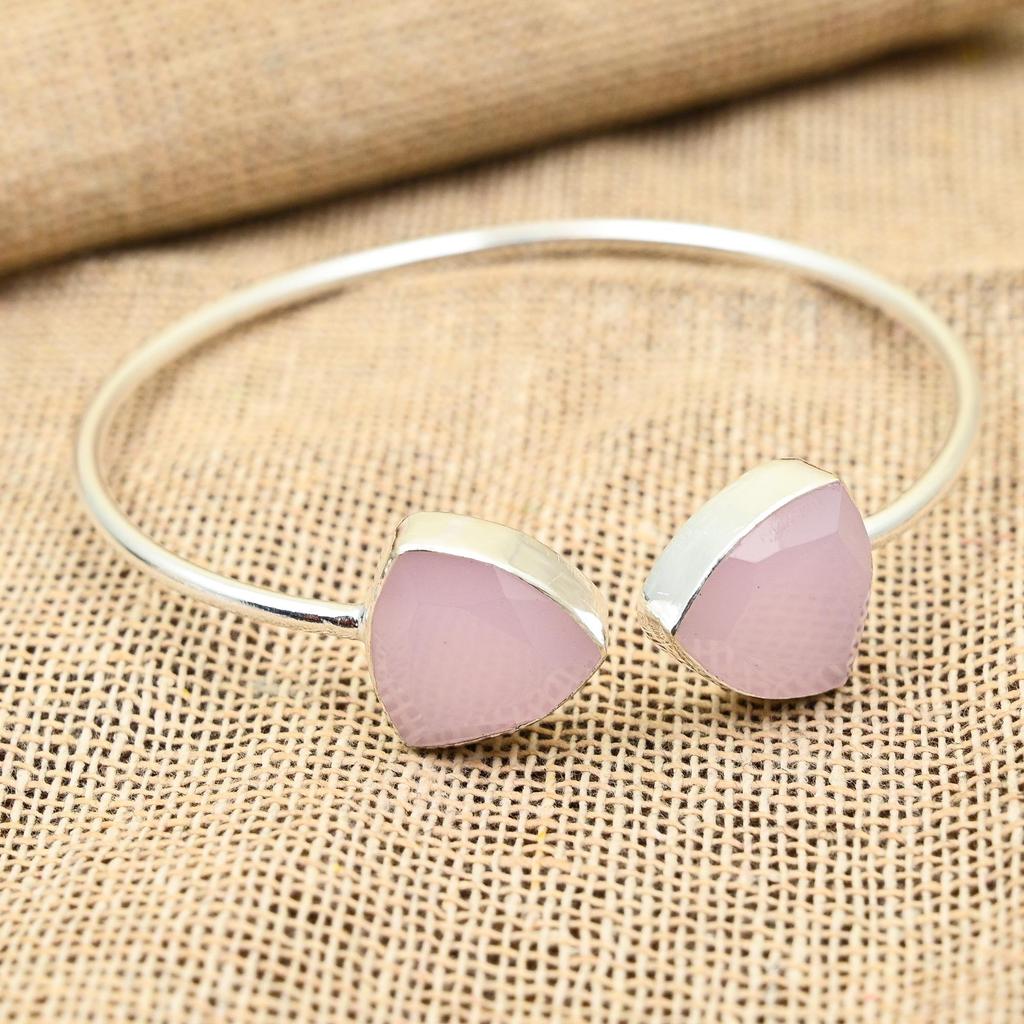 Pink Chalcedony Gemstone 925  Solid Sterling Silver  Beautiful  Adjustable Cuff Gift for Women