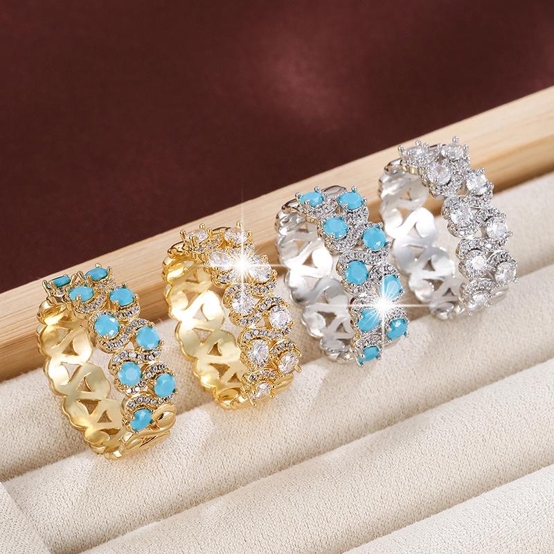 Royal Sapphire Curved Zircon Ring - Luxurious, Versatile Pure Copper Jewelry for Women