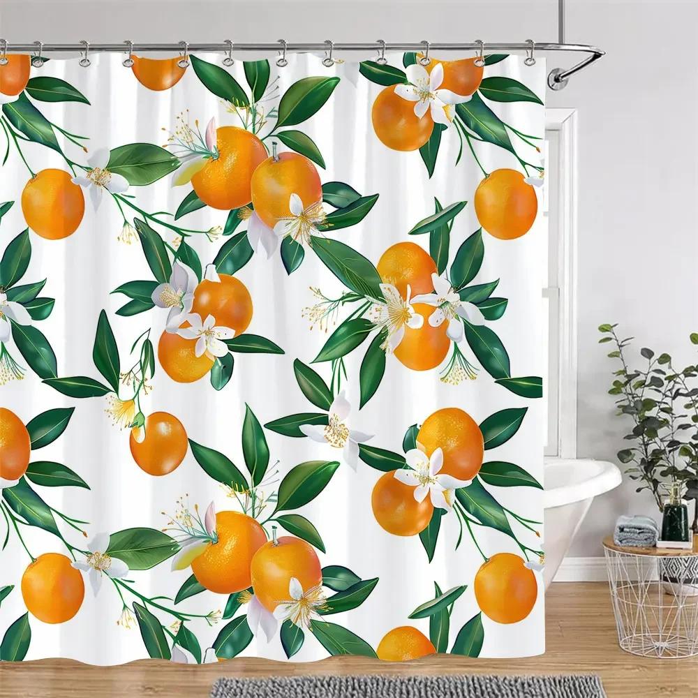 Kirsche Erdbeere Zitrone Pfirsich Fruchtdruck Duschvorhang Polyestergewebe Kinder Badezimmervorhänge Badezimmerdeko mit Haken
