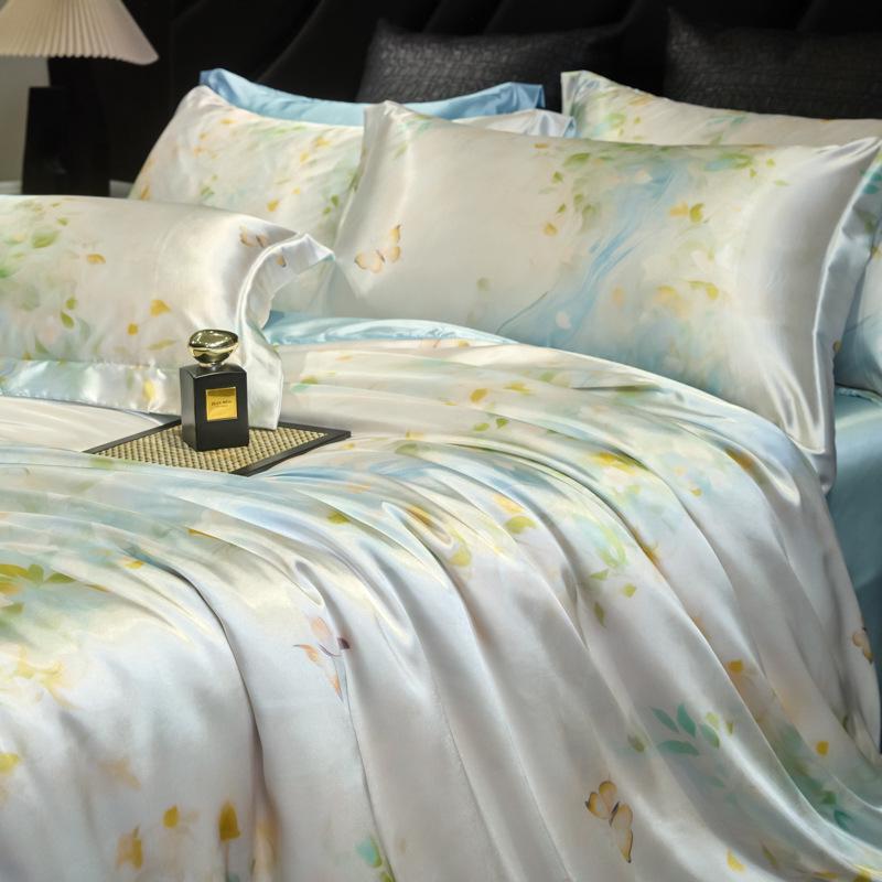 Luxurious Heavy Silk Four-Piece Double-Sided Mulberry Silk Duvet Set with Ice Silk Finish