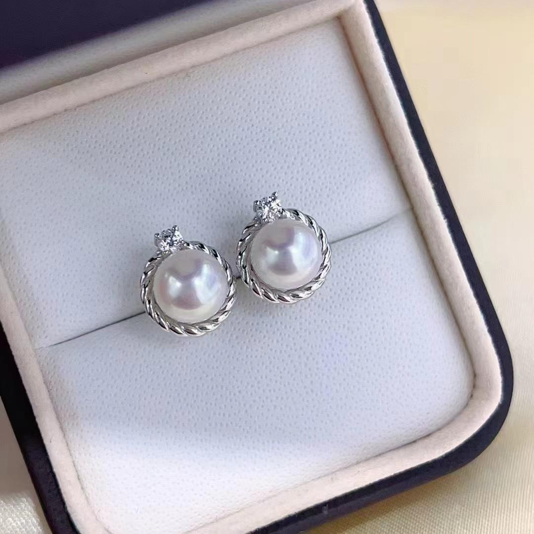 Seiko sterling silver flower earrings natural freshwater pearl 6.5-7 MM round strong light earrings light luxury temperament two wear