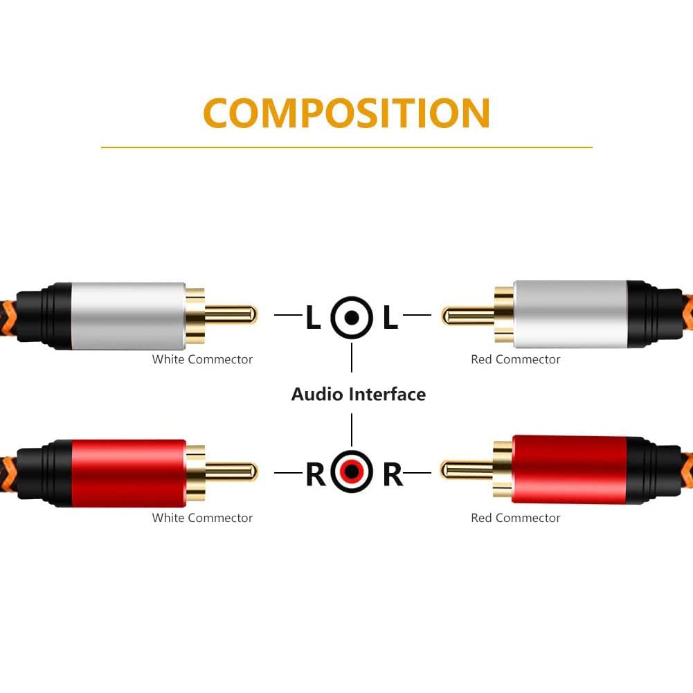 RCA Stereo Cable LiuTian Dual Shield Gold Plated Heavy Duty Nylon Braid 2RCA Male To 2RCA Male Stereo Audio Cable for Home 0.5m, Theater, HDTV,