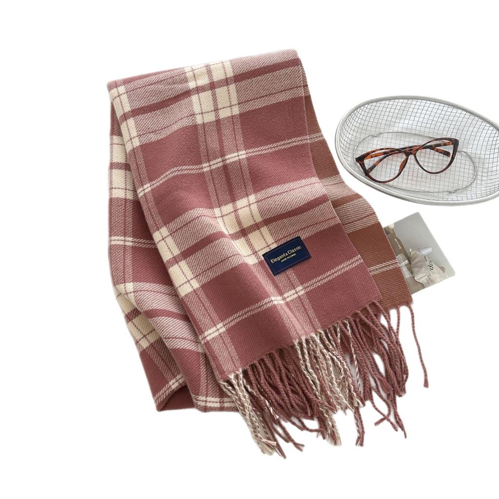 New Classic Korean Style Double Sided Plaid Tassel Scarf for Women Winter College Style Couple Versatile Warm Scarf