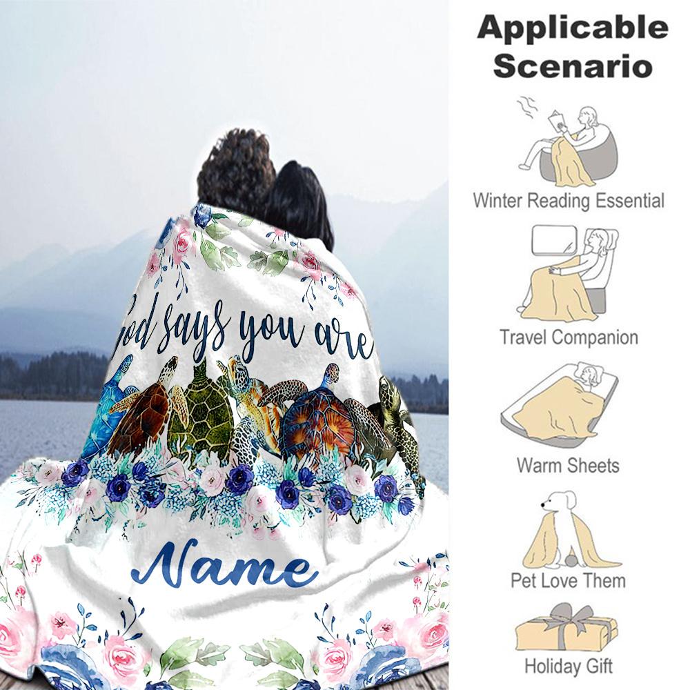 Turtles Customize Your Name Blanket Throw Customizable Blanket Soft Warm Cozy Perfect for Livingroom Chair Seaside Bed All-Season Use
