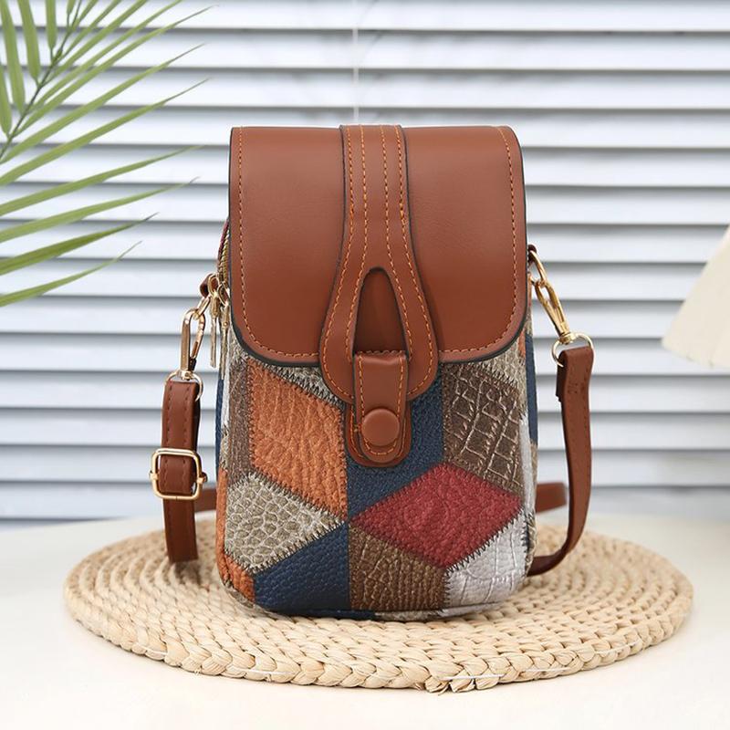 

Retro Contrasting Color Women S Bag Multi-Layer Practical Small Crossbody Bag Diamond Splicing Phone Bag Shoulder Bag A2