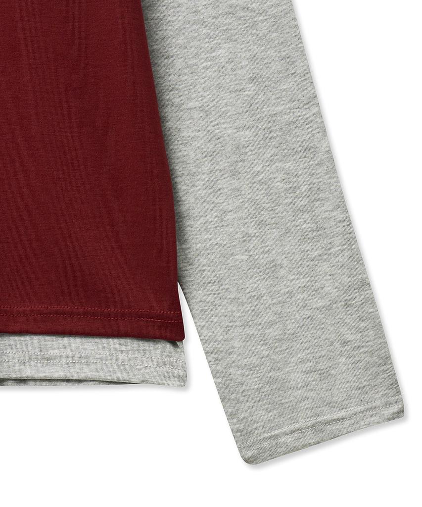 NOIRER Layered Half Long Sleeve T-Shirt (Wine Grey)