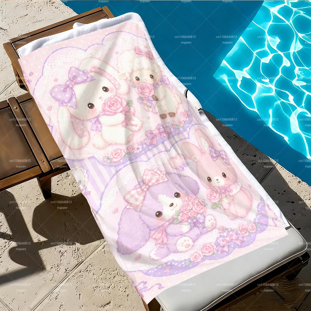 Asciugamano da Spiaggia Coniglietto e Agnello Carini, Asciugamano da Bagno Kawaii Rosa Pastello per Bambini